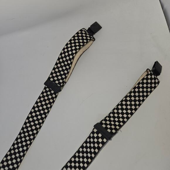 Vintage Boys Black and White Checkered Suspenders Adjustable 20" to 30" Clips - Picture 5 of 10